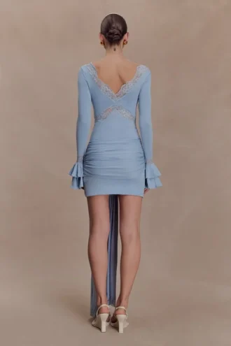 Vestido mini de encaje Electra Slinky – Azul pálido