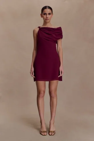 Vestido mini de gasa Daisie – Burdeos