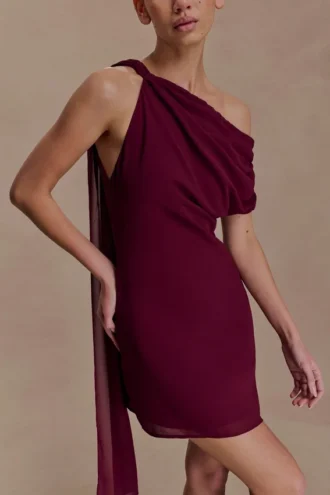 Vestido mini de gasa Daisie – Burdeos