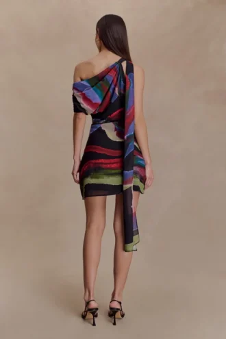 Vestido mini de gasa Daisie – Estampado Multi Fluid Reverie