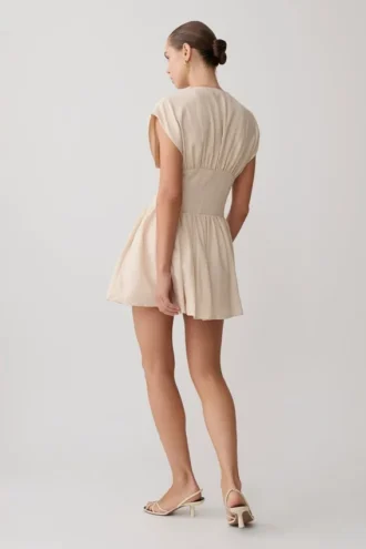 Vestido mini de lino con cintura ajustada Arabella – Natural