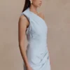Vestido mini de lino con un solo hombro Helena – Azul polvo Vestido mini de lino con un solo hombro Helena – Azul polvo