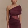 Vestido mini de malla con un solo hombro Dallas – Caoba Vestido mini de malla con un solo hombro Dallas – Caoba