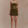 Vestido mini de malla Maryk – Caqui Vestido mini de malla Maryk – Caqui