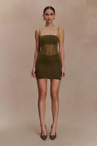 Vestido mini de malla Maryk – Caqui