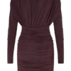 Vestido mini de manga larga con escote en V de Hayden – Burdeos Vestido mini de manga larga con escote en V de Hayden – Burdeos