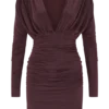 Vestido mini de manga larga con escote en V de Hayden – Burdeos Vestido mini de manga larga con escote en V de Hayden – Burdeos