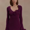 Vestido mini de manga larga de punto Samira – Ciruela Vestido mini de manga larga de punto Samira – Ciruela