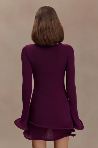 Vestido mini de manga larga de punto Samira – Ciruela