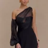 Vestido mini de organza con una manga Effie – Negro Vestido mini de organza con una manga Effie – Negro