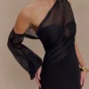 Vestido mini de organza con una manga Effie – Negro Vestido mini de organza con una manga Effie – Negro