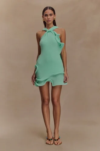 Vestido mini de punto con cuello halter Caprice – Lagoon