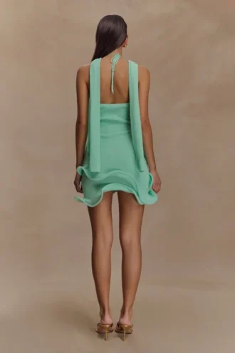Vestido mini de punto con cuello halter Caprice – Lagoon