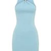 Vestido mini de punto con cuello halter de Hector – Azul Vestido mini de punto con cuello halter de Hector – Azul