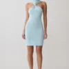 Vestido mini de punto con cuello halter de Hector – Azul Vestido mini de punto con cuello halter de Hector – Azul