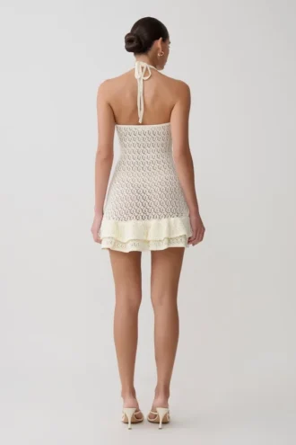 Vestido mini de punto de ganchillo Carrisa – Blanco