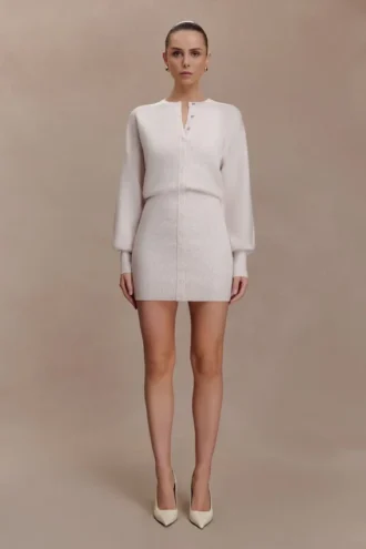Vestido mini de punto de mezcla de lana Xaden – Oat Marle