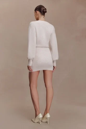 Vestido mini de punto de mezcla de lana Xaden – Oat Marle