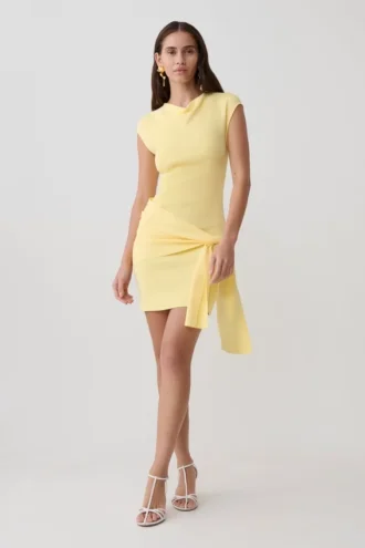 Vestido mini de punto Freida con fajín – Limón