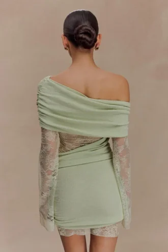 Vestido mini de punto y encaje Luxie – Verde pastel