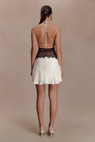 Vestido mini Dinah de encaje y satén – Negro/Marfil