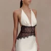 Vestido mini Dinah de encaje y satén – Negro/Marfil Vestido mini Dinah de encaje y satén – Negro/Marfil