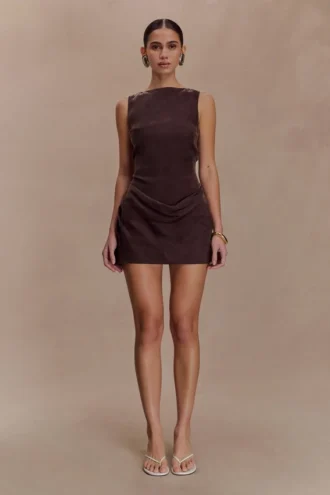 Vestido mini drapeado Bexley – Chocolate oscuro