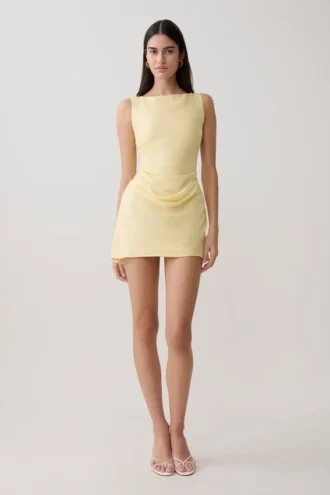Vestido mini drapeado Bexley – Mantequilla