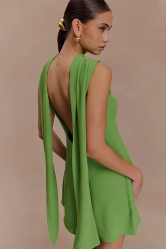 Vestido mini drapeado con pañuelo Wynter – Verde