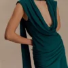 Vestido mini drapeado de gasa Giulia – Esmeralda oscuro Vestido mini drapeado de gasa Giulia – Esmeralda oscuro