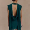 Vestido mini drapeado de gasa Giulia – Esmeralda oscuro Vestido mini drapeado de gasa Giulia – Esmeralda oscuro