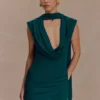 Vestido mini drapeado de gasa Giulia – Esmeralda oscuro Vestido mini drapeado de gasa Giulia – Esmeralda oscuro