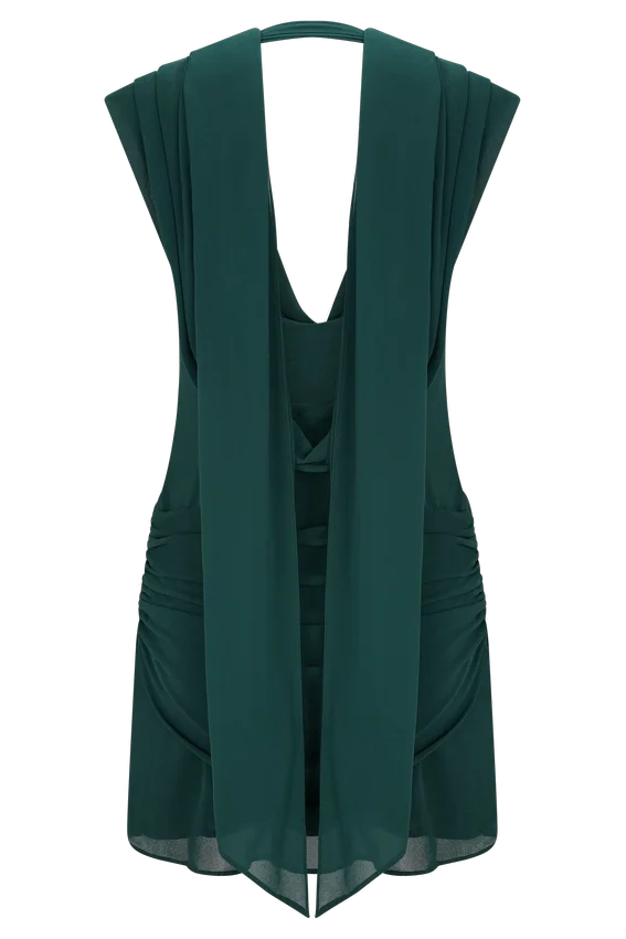 Vestido mini drapeado de gasa Giulia – Esmeralda oscuro Vestido mini drapeado de gasa Giulia – Esmeralda oscuro