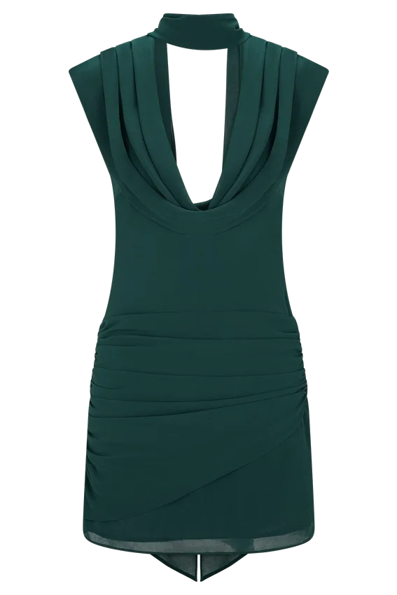Vestido mini drapeado de gasa Giulia – Esmeralda oscuro Vestido mini drapeado de gasa Giulia – Esmeralda oscuro