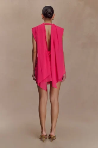 Vestido mini drapeado de gasa Giulia – Frambuesa