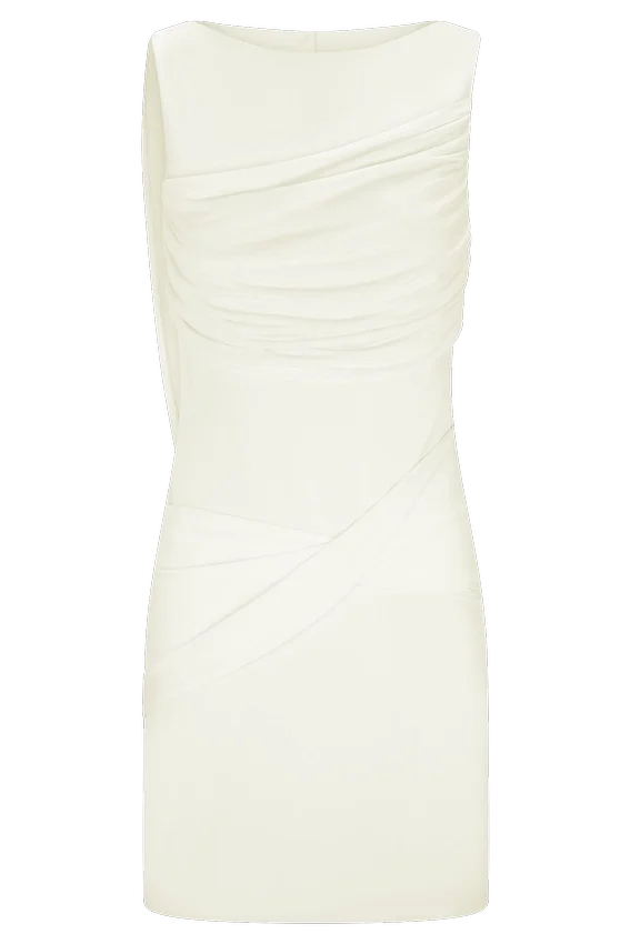 Vestido mini drapeado Henley Slinky – Marfil Vestido mini drapeado Henley Slinky – Marfil