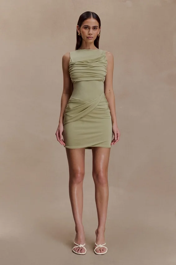 Vestido mini drapeado Henley Slinky – Salvia Vestido mini drapeado Henley Slinky – Salvia