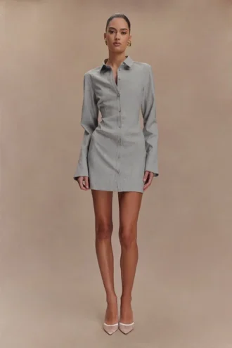Vestido mini entallado tipo camisa Dorian – Gris carbón jaspeado