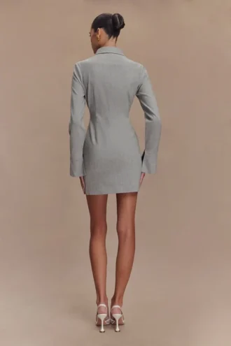 Vestido mini entallado tipo camisa Dorian – Gris carbón jaspeado