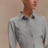 Vestido mini entallado tipo camisa Dorian – Gris carbón jaspeado