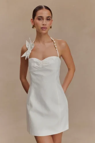 Vestido mini floral de algodón Reyes – Blanco