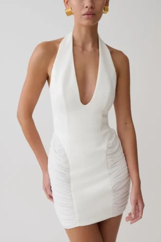 Vestido mini fruncido de neopreno Anari – Blanco