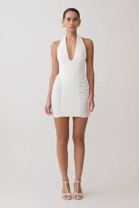 Vestido mini fruncido de neopreno Anari – Blanco Vestido mini fruncido de neopreno Anari – Blanco