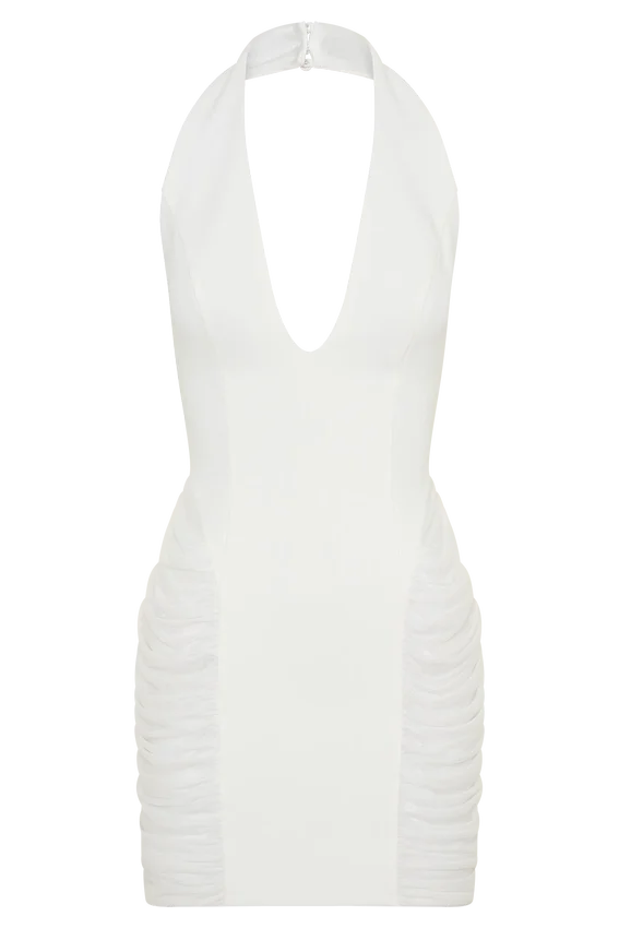 Vestido mini fruncido de neopreno Anari – Blanco Vestido mini fruncido de neopreno Anari – Blanco