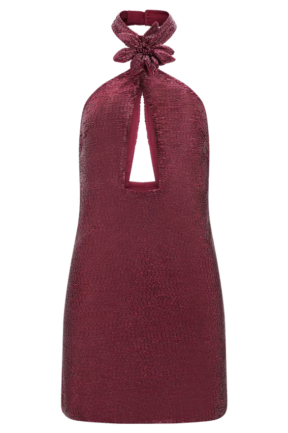 Vestido mini halter con pedrería Nylah – Burdeos Vestido mini halter con pedrería Nylah – Burdeos