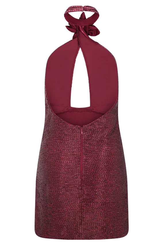 Vestido mini halter con pedrería Nylah – Burdeos Vestido mini halter con pedrería Nylah – Burdeos