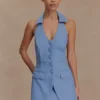 Vestido mini halter de algodón Ruth – Azul océano