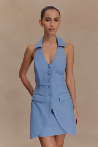 Vestido mini halter de algodón Ruth – Azul océano