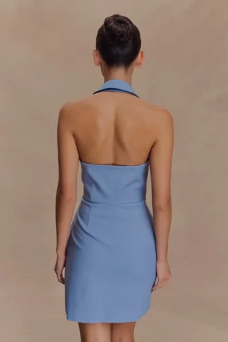 Vestido mini halter de algodón Ruth – Azul océano