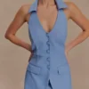 Vestido mini halter de algodón Ruth – Azul océano